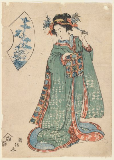 Kuninobu, A Woman Fastening Her Hair Ornament by Japanese School